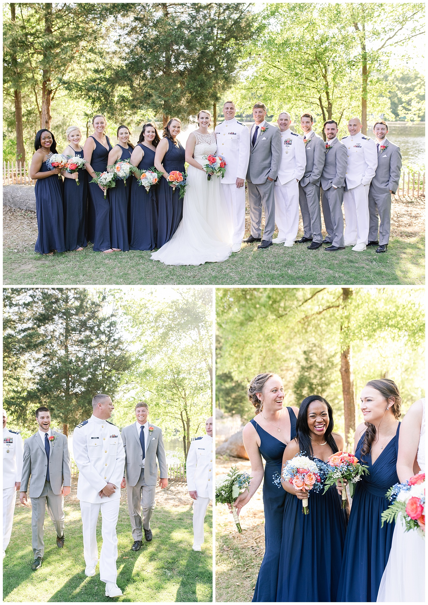 navy blue and gray bridal party