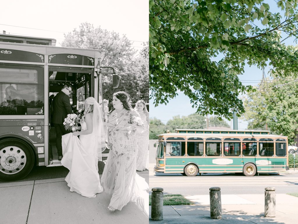 trolley wedding photos
